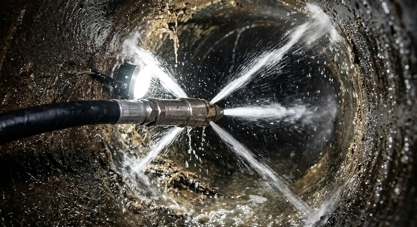 High-pressure hydro jetting nozzle cleaning sewer pipe for Sewer Cleanout in Worcester